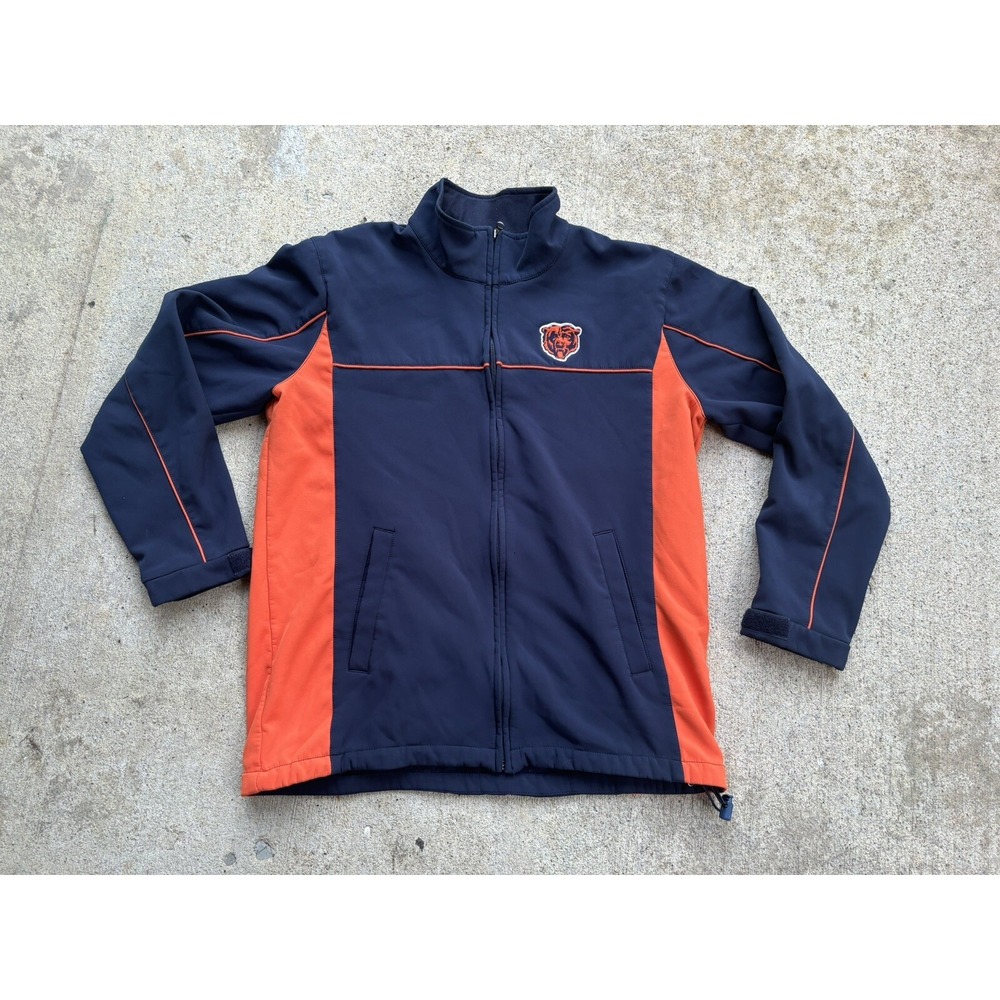 Chicago Bears NFL Mens Medium Jacket Long Sleeve Navy Orange Zip Up Fleece Lined